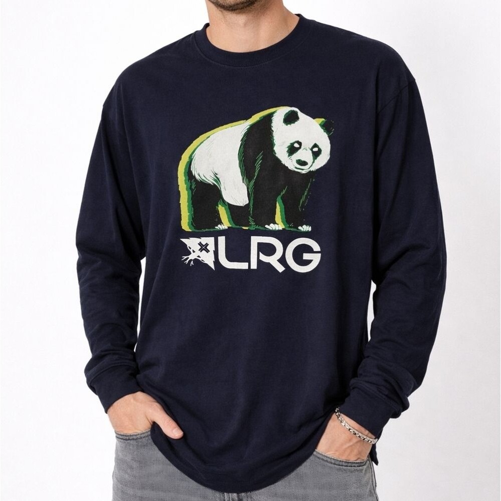 LRG Panda Graphic Long Sleeve T-Shirt Navy Blue NWT Size 3XL